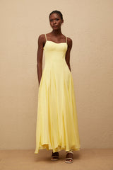 Sofie Yellow Pleated Maxi Dress