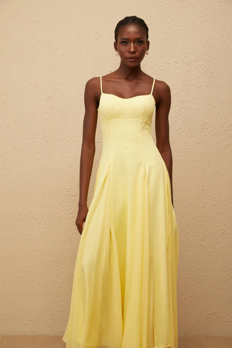 Ambra Maxi Dress Yellow Pleated