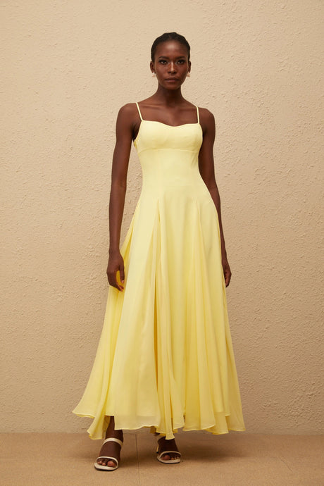 Ambra Maxi Dress Yellow Pleated