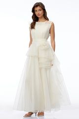Solange Ivory Sleeveless Chiffon Maxi Dress with 3D Florals