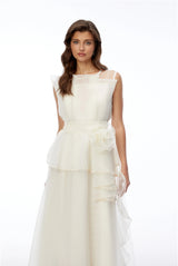 Solange Ivory Sleeveless Chiffon Maxi Dress with 3D Florals