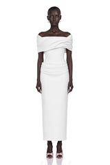 Solara White Draped Midi Dress