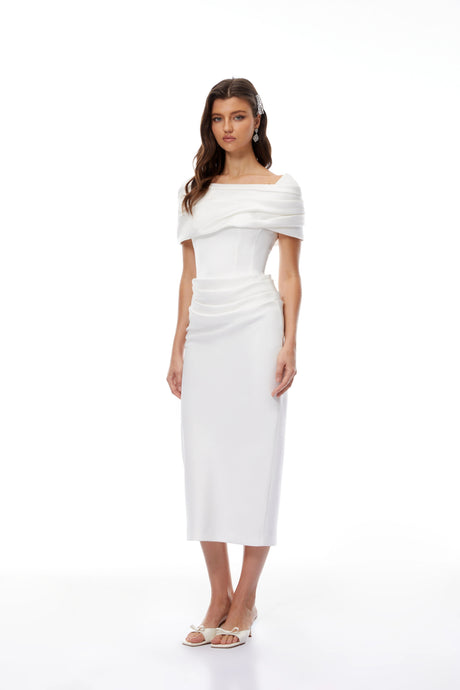Gelsomina Midi Dress White Draped