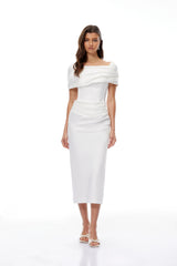 Solara White Draped Midi Dress