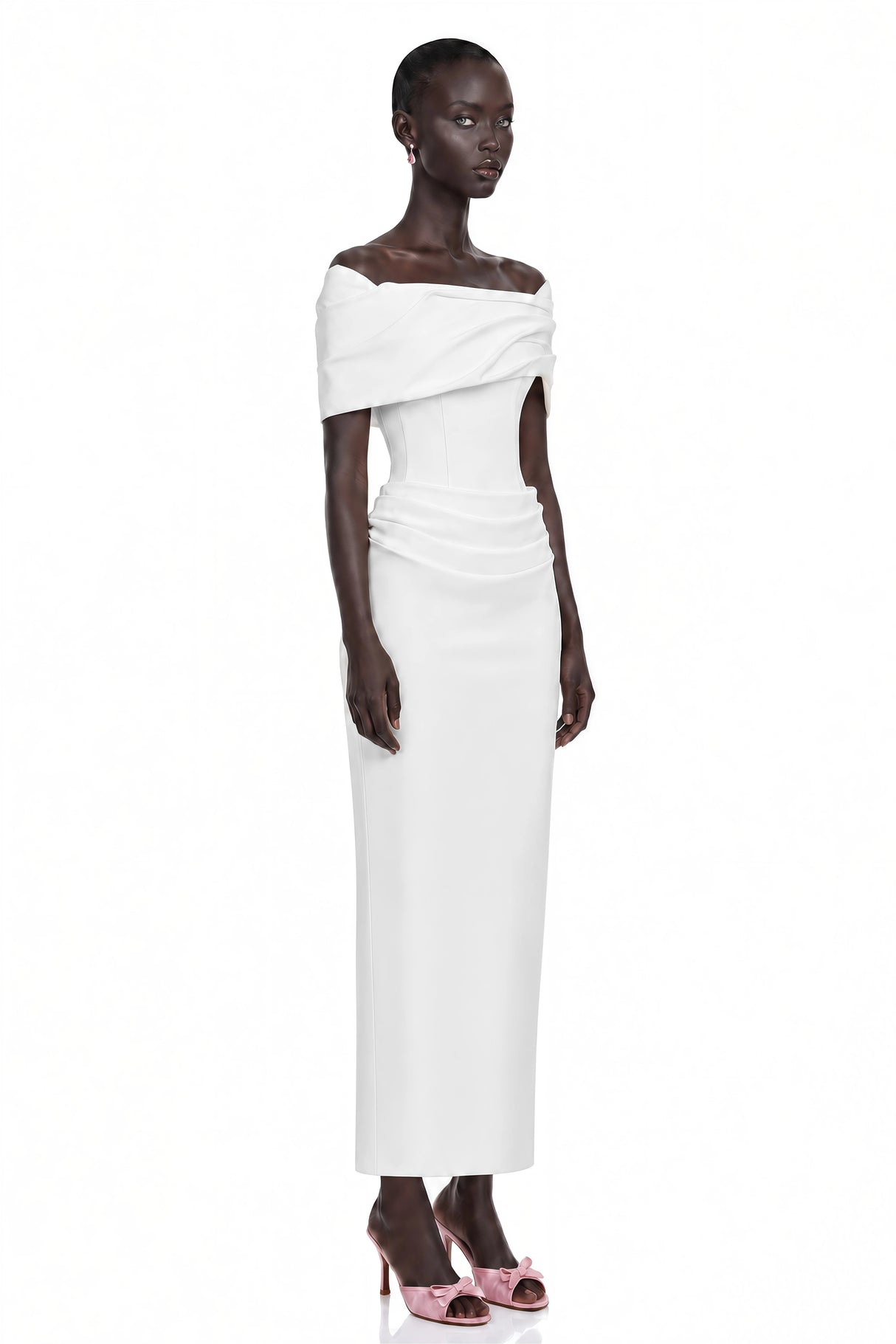 Solara White Draped Midi Dress