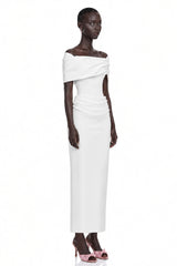 Solara White Draped Midi Dress