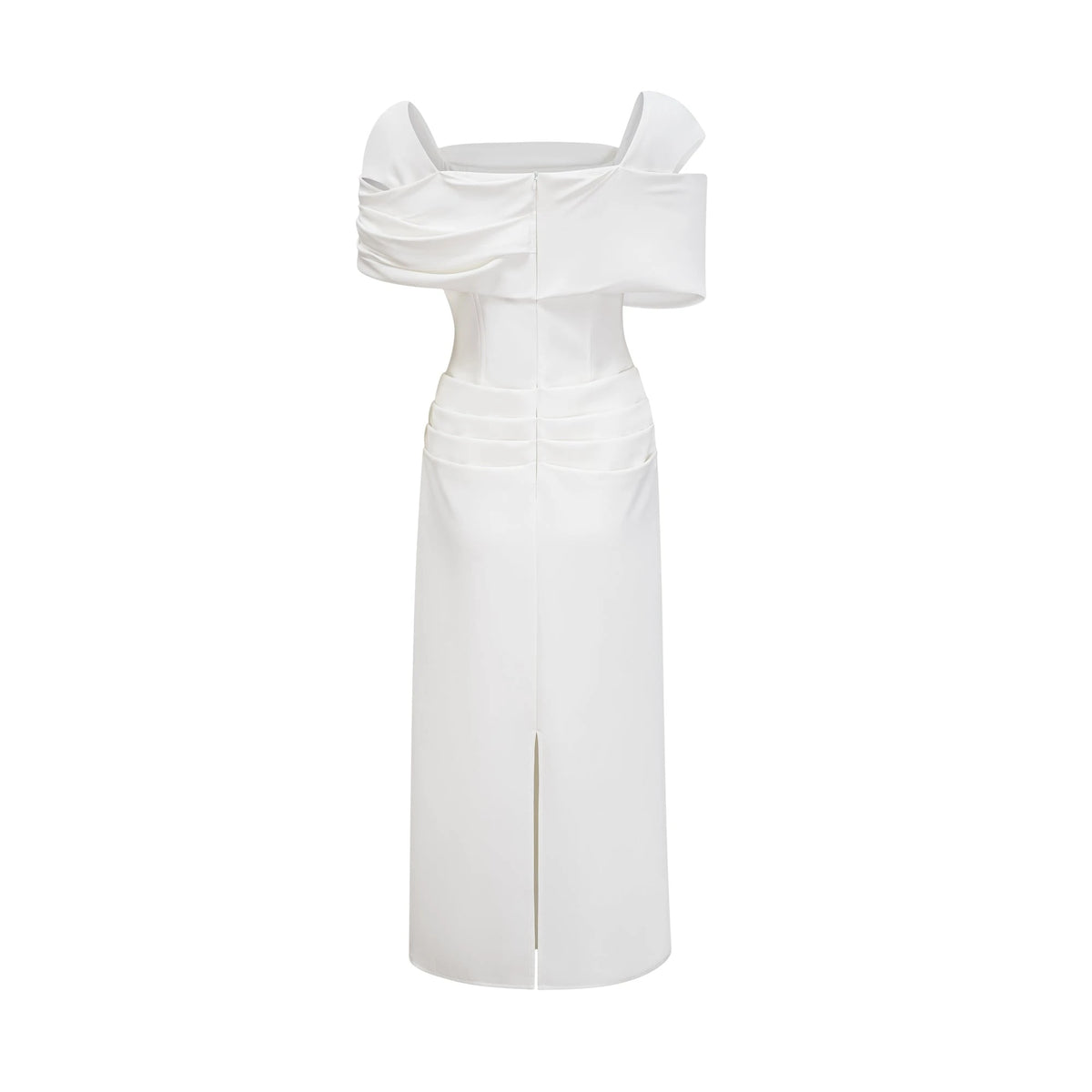 Solara White Draped Midi Dress