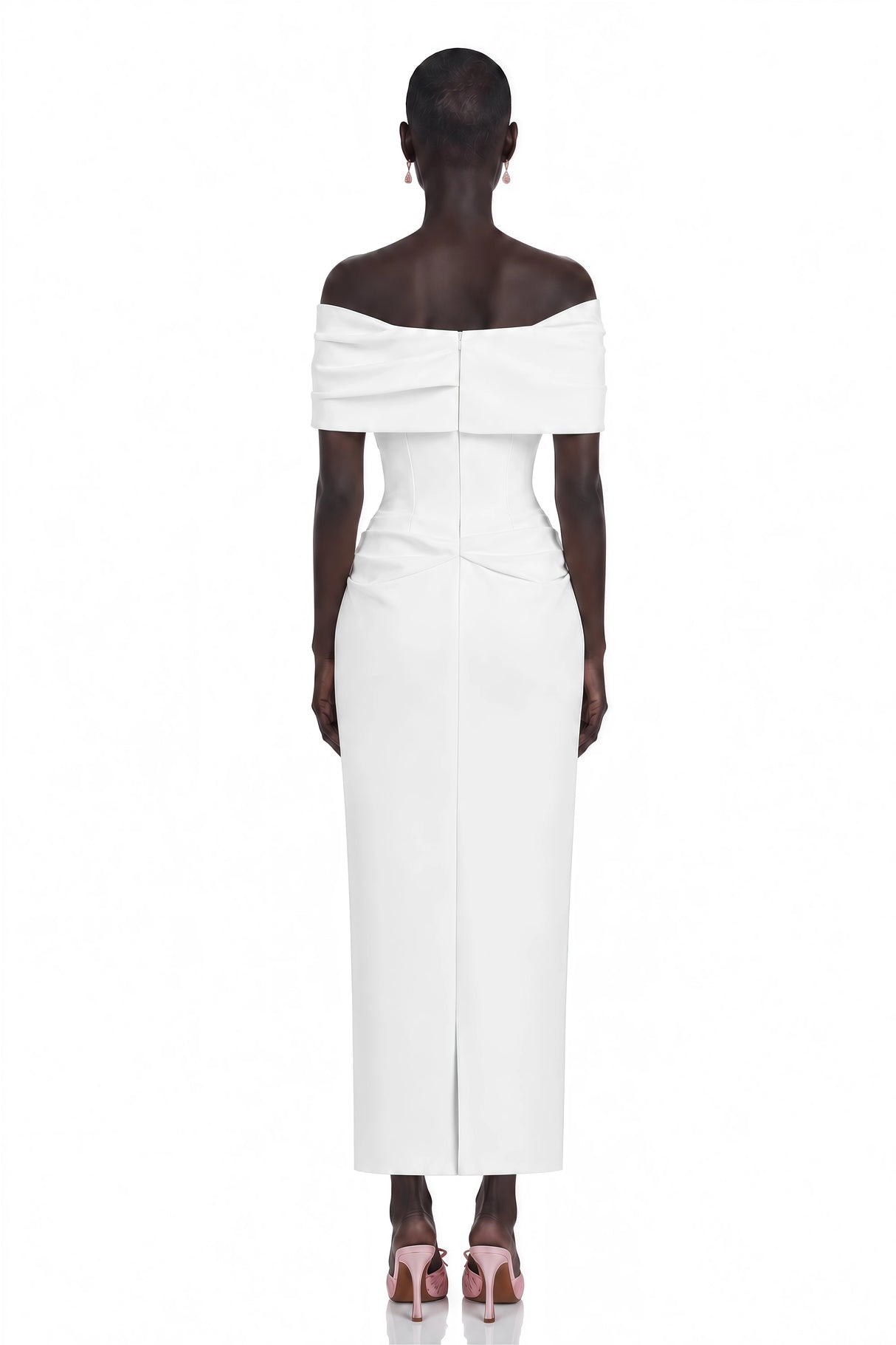 Solara White Draped Midi Dress