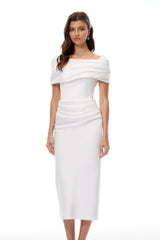 Solara White Draped Midi Dress