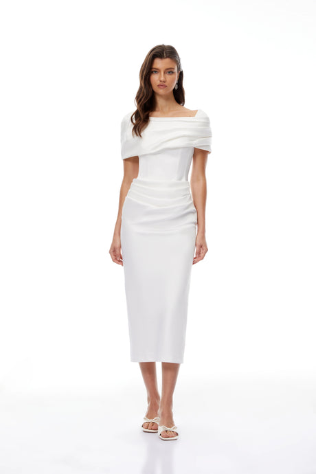 Gelsomina Midi Dress White Draped
