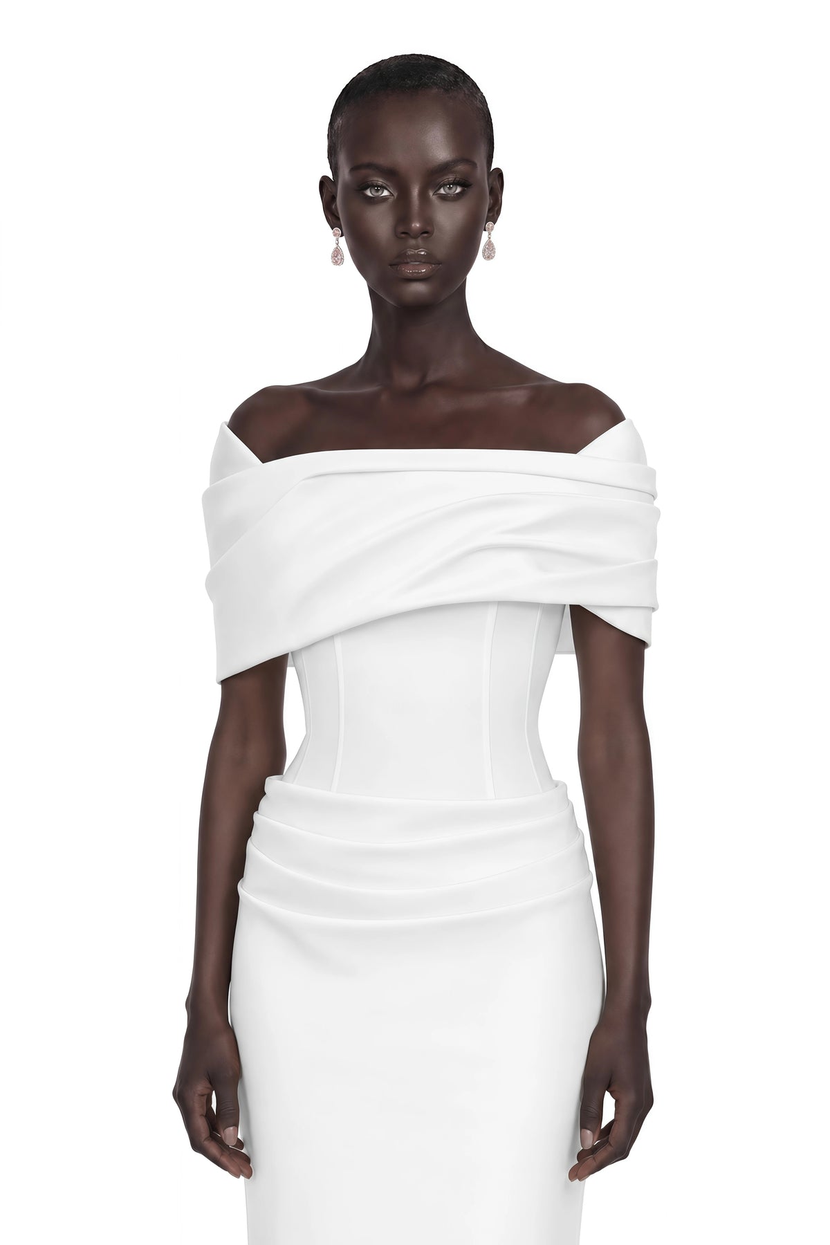 Solara White Draped Midi Dress