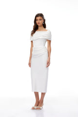Solara White Draped Midi Dress