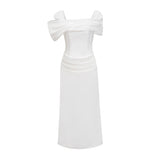 Solara White Draped Midi Dress