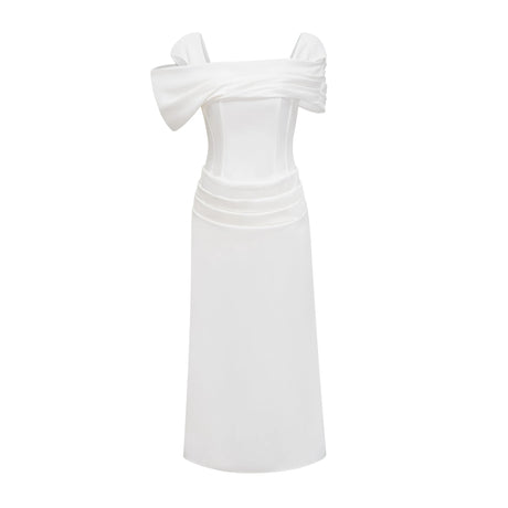 Gelsomina Midi Dress White Draped
