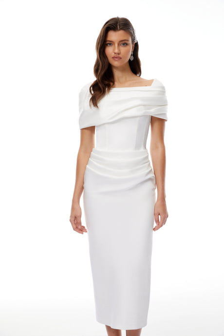 Gelsomina Midi Dress White Draped