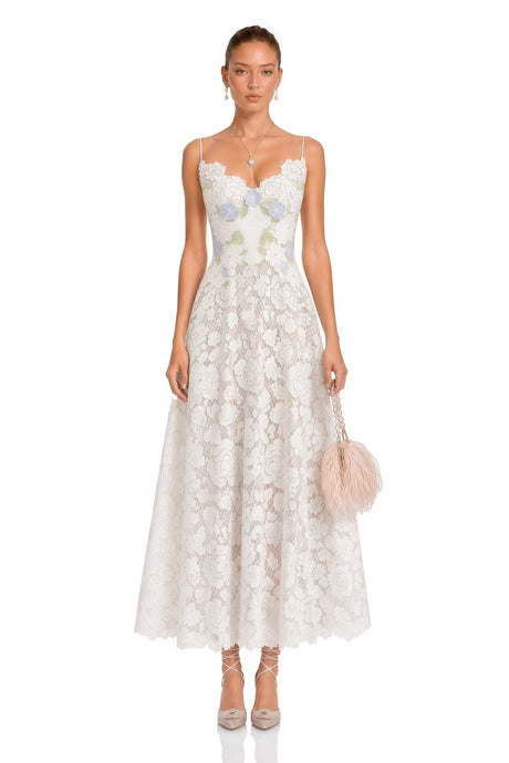 Adele Midi Dress White Floral Embroidered Lace
