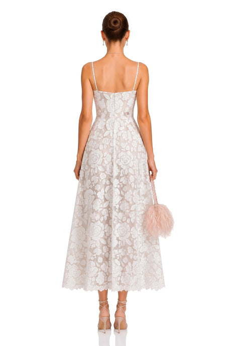 Adele Midi Dress White Floral Embroidered Lace
