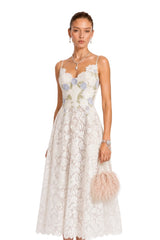 Solea White Floral Embroidered Lace Midi Dress