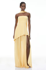 Solène Yellow OffShoulder Ruched Maxi Gown
