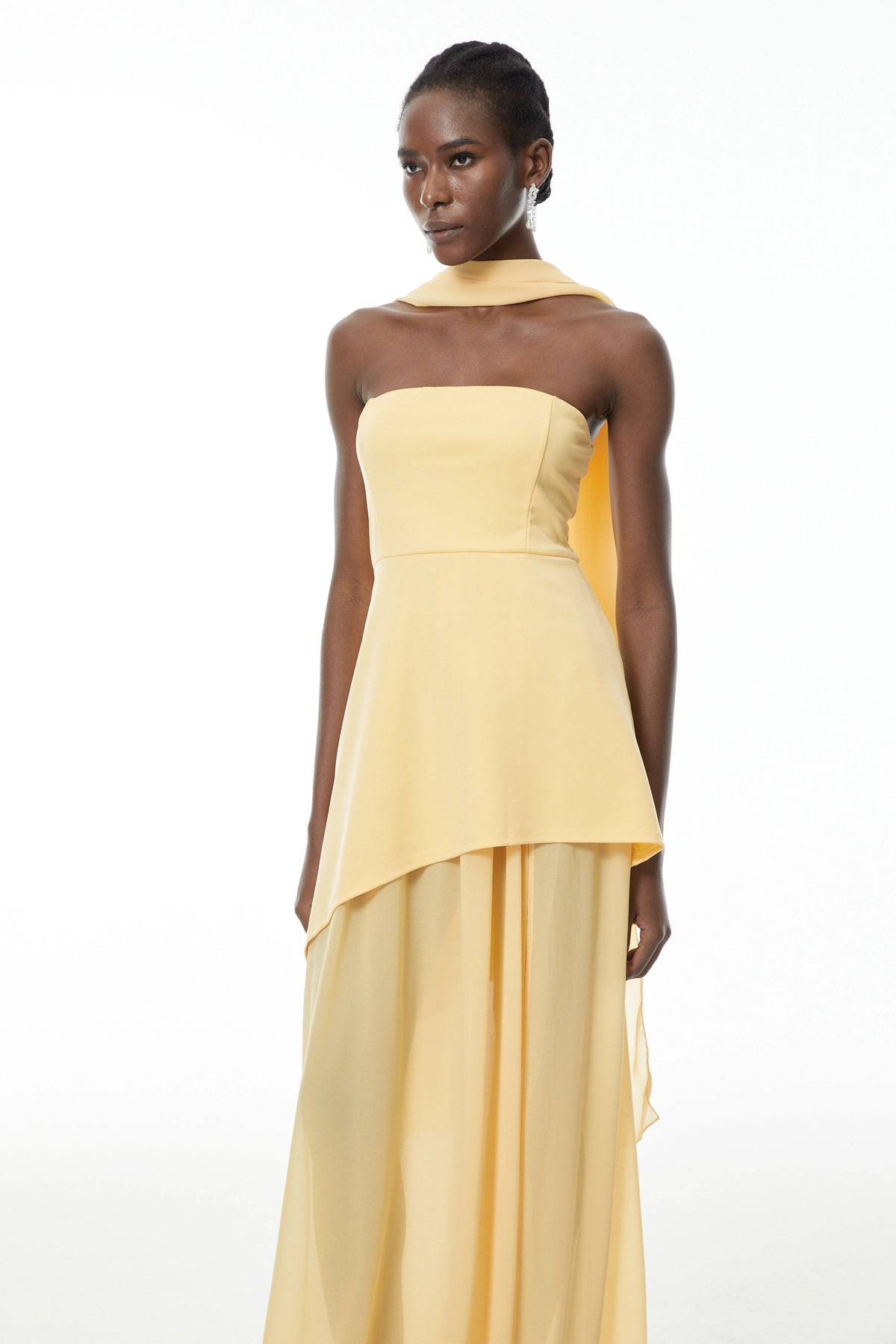 Solène Yellow OffShoulder Ruched Maxi Gown