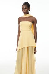 Solène Yellow OffShoulder Ruched Maxi Gown