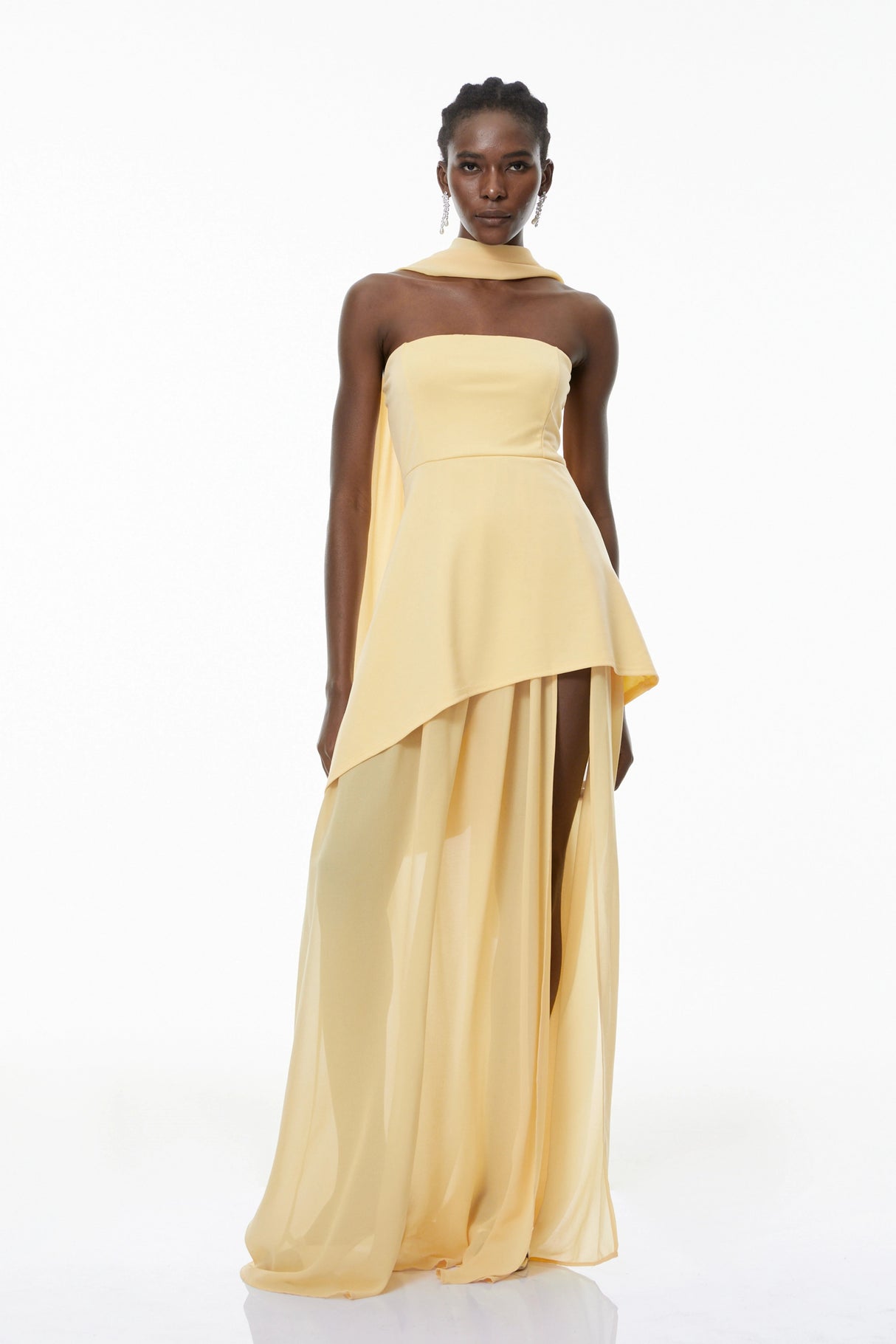 Solène Yellow OffShoulder Ruched Maxi Gown