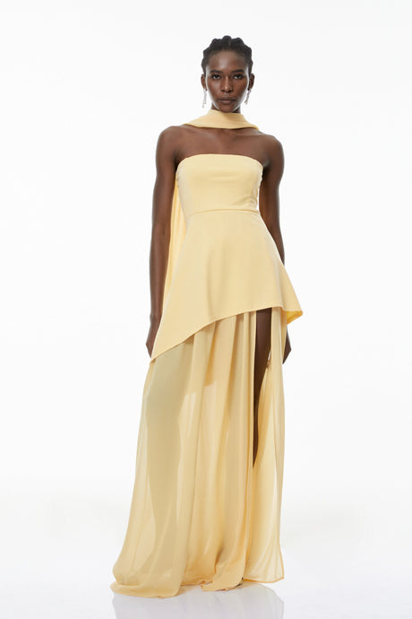 Adalyn Yellow Off-Shoulder Ruched Maxi Gown