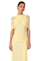 Solenne Yellow Asymmetrical Pleated Maxi Dress