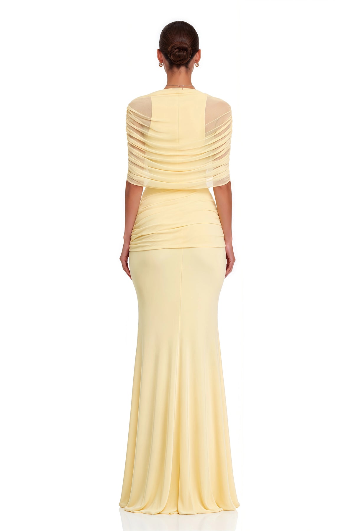 Solenne Yellow Asymmetrical Pleated Maxi Dress