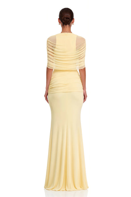 Antonia Maxi Dress Yellow Asymmetrical Pleated