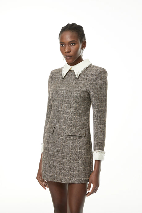 Caterina Mini Dress Grey Herringbone Tweed