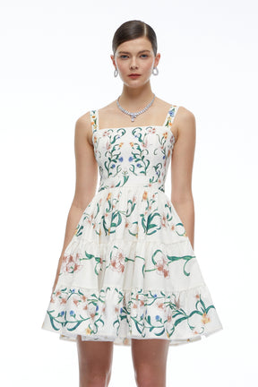 Soline Green Floral Print Ruffled Mini Dress