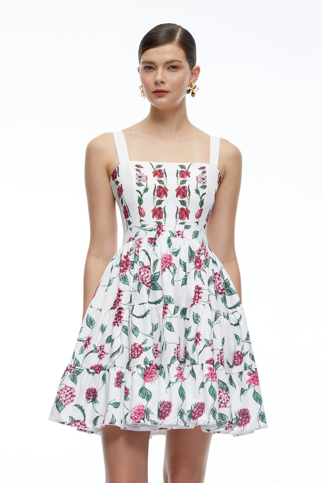 Soline White Floral Print Ruffled Mini Dress