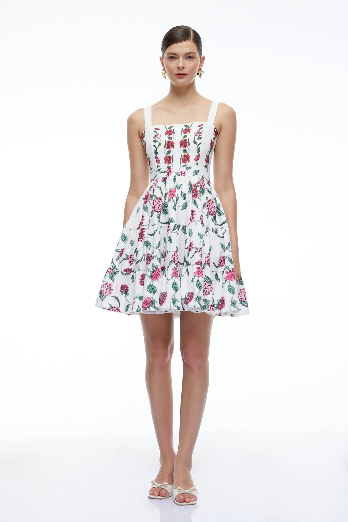 Soline White Floral Print Ruffled Mini Dress