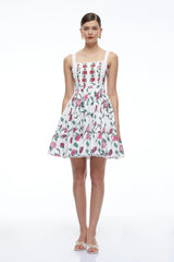 Soline White Floral Print Ruffled Mini Dress