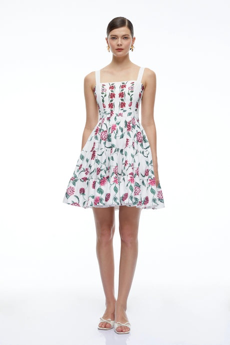 Blair Mini Dress White Floral Print Ruffled