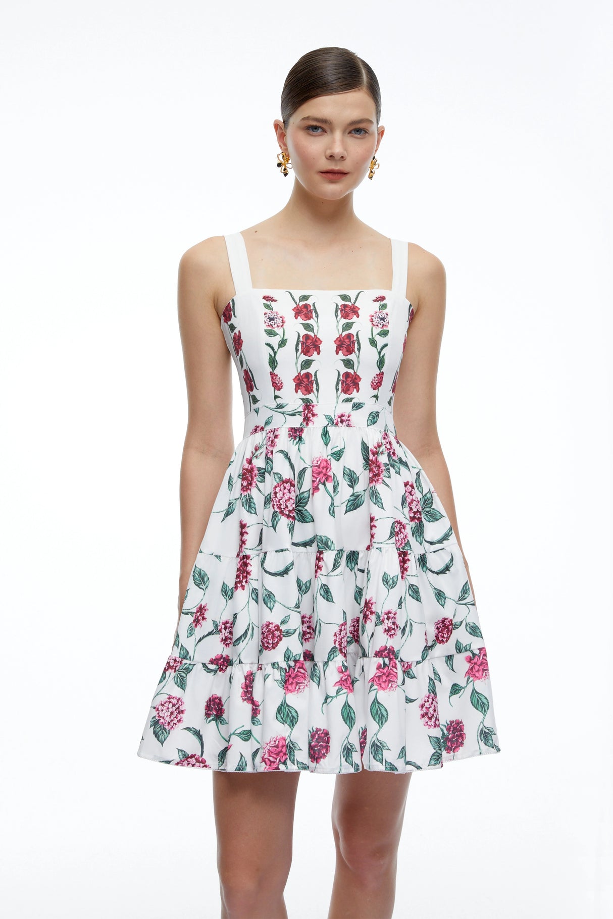 Soline White Floral Print Ruffled Mini Dress