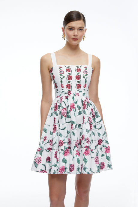 Blair Mini Dress White Floral Print Ruffled