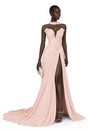 Solveig Pink Off Shoulder Pleated Maxi Dress with Hign Slit