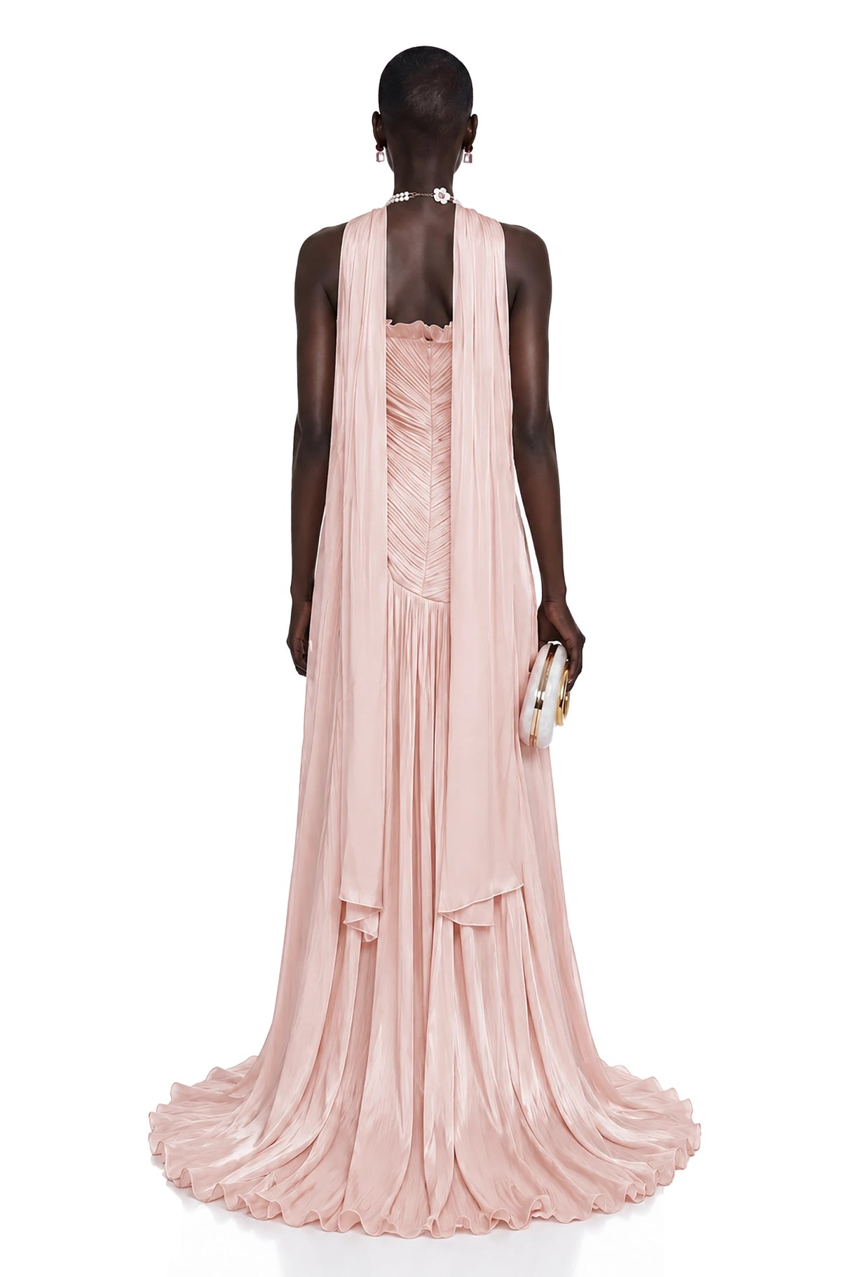 Solveig Pink Off Shoulder Pleated Maxi Dress with Hign Slit