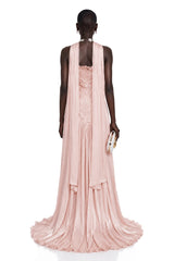 Solveig Pink Off Shoulder Pleated Maxi Dress with Hign Slit