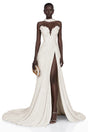 Solveig White Off Shoulder Pleated Maxi Dress with Hign Slit