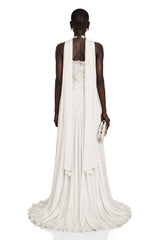 Solveig White Off Shoulder Pleated Maxi Dress with Hign Slit