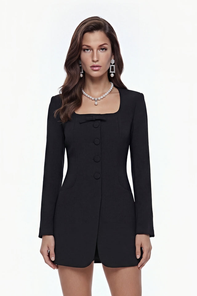 Sonny Black Mini Dress with Bow Detail