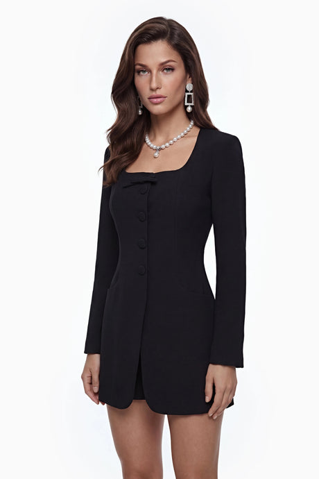 Elettra Mini Dress Black with Bow Detail