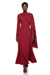 Sophia Burgundy One Shoulder Pleated Maxi Dress