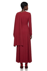 Sophia Burgundy One Shoulder Pleated Maxi Dress