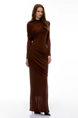 Sophia Chocolate Brown Draped Jersey Maxi Dress