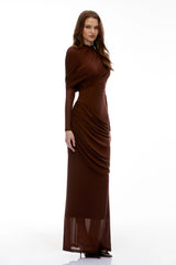 Sophia Chocolate Brown Draped Jersey Maxi Dress