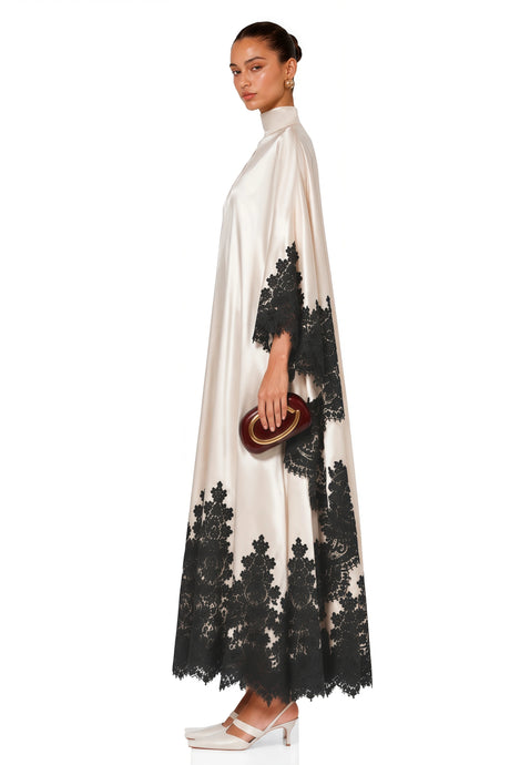 Mackenzie Maxi Dress Cream High Neck with Lace Trim
